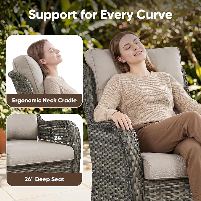 Belord 8 Piece Wicker Patio Furniture Set, Outdoor Swivel Rocker Chairs Set of 2 with Ottomans and Sectional Couch, All Weather Patio Conversation Furniture Set, for Pool,Yard Gray Wicker/Beige