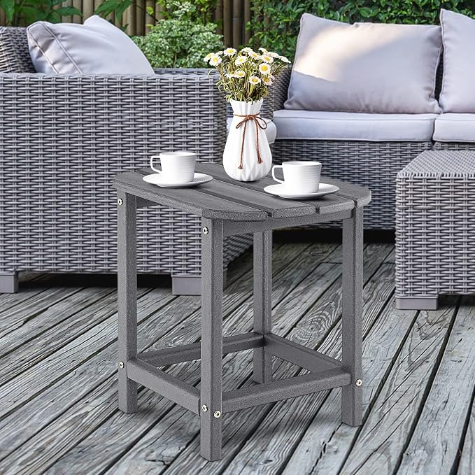 Giantex Side Table Outdoor Small Patio Table 18” Adirondack Table, Weather Resistant End Tables, Outside Square Tea Table for Patio, Backyard, Poolside, Garden, Balcony (2, Gray)