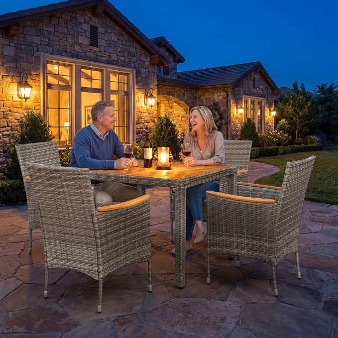 GUNJI 5 PCS Patio Table and Chairs Sets Small Outdoor Dining Set for 4 (Gray)