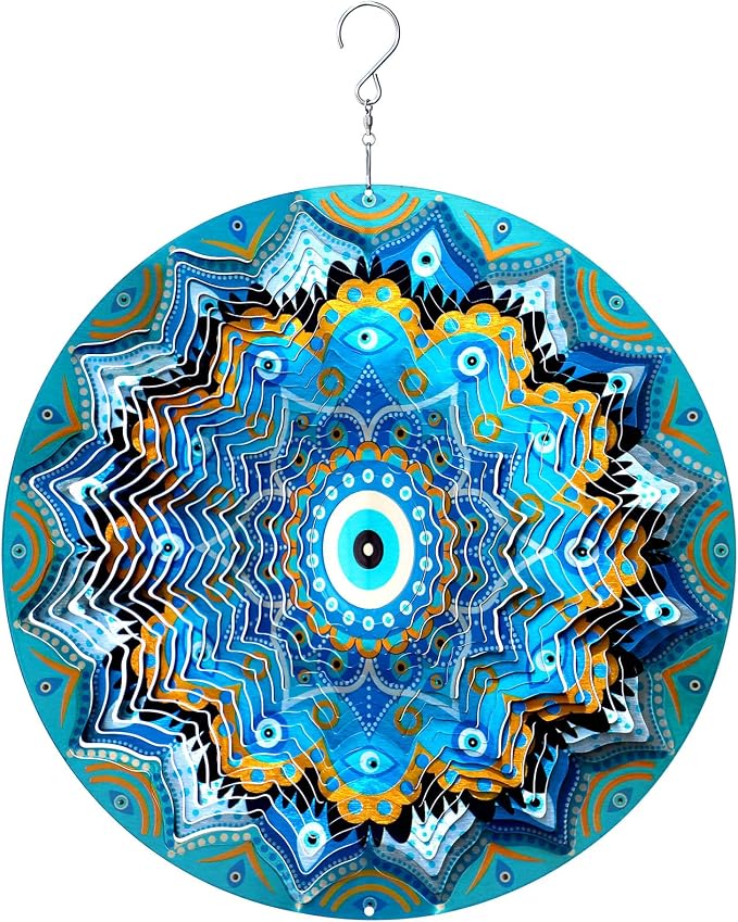 Aoedelyart Wind Spinners Outdoor Mandala Peacock Evil Eye,12In Stainless Steel Wind Spinner Hanging Garden Decor,Garden Gifts for Women,Men,Mother,Father,Wind Sculptures 3D Kinetic Yard Art Ornament