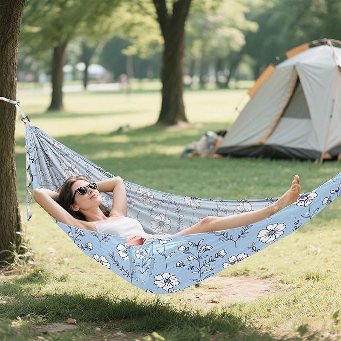 Camping Hammock Outdoor Hammocks for Outside Simple Line Flowers Beach Trees Portable Lightweight with Pockets Tree Straps Indoor