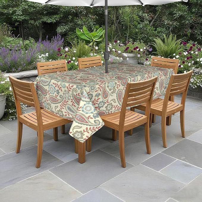 DYTXIII Outdoor Rectangle Tablecloth with Umbrella Hole and Zipper 84" x 60", Water Repellent Floral Picnic Cover, Fade & Wrinkle Resistant Tablecloth for Patio/Garden/Party Table, Paisley Vintage