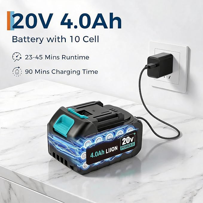 20V Cordless Pressure Washer, 320 PSI 2.5 GPM Portable Power Cleaner with 4.0Ah Battery, 6-in-1 Nozzle, 23ft Hose, Foam Cannon, for Car Patio Yard Cleaning