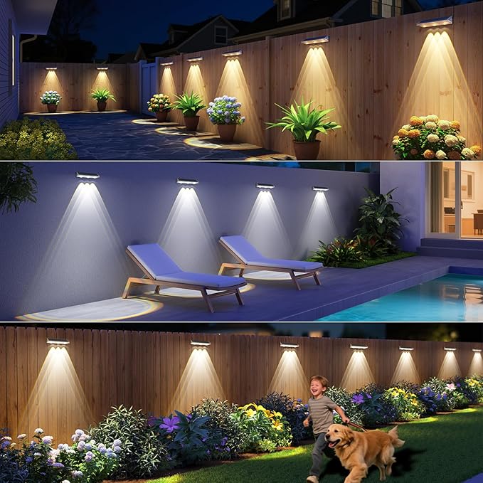 Yilaie Solar Fence Lights Outdoor-IP67 Waterproof 3000K/4500K/6500K,High Brightness LED Fence Lights Solar Powered,Solar Wall Light for Outside Backyard/Railing/Step/Patio/Stair Railings/Pool (4 Pack)
