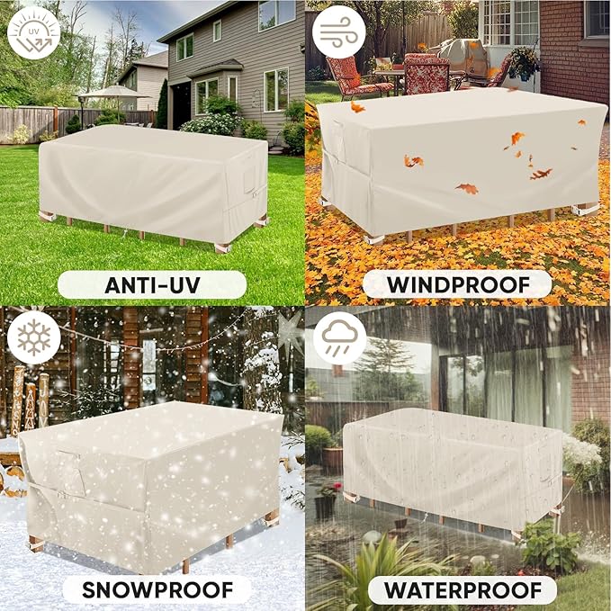 BALEINE Patio Furniture Covers, Outdoor Furniture Covers Waterproof, Heavy Duty Oxford Patio Table Cover for Outdoor Table, Chair, Sofa, Desk (Beige 98"L×78"W×28"H)