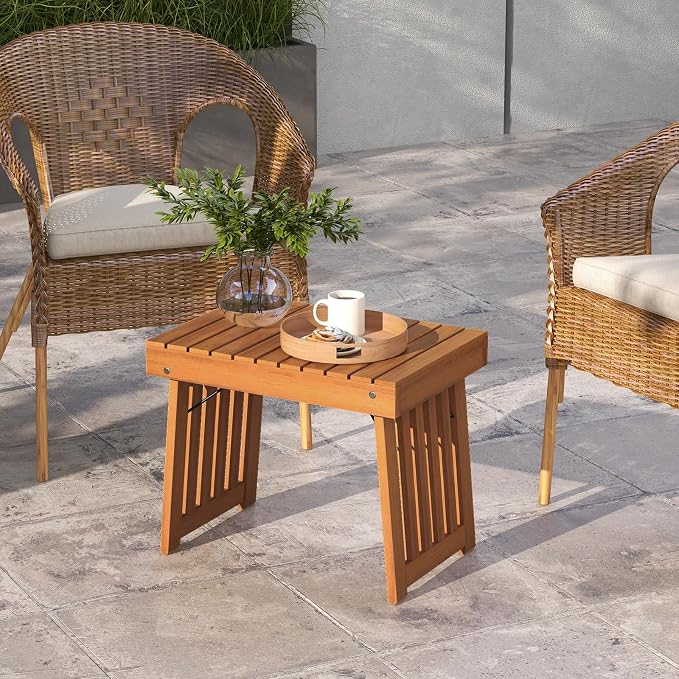 Tangkula Patio Foldable Side Table, Outdoor Folding Acacia Wood Coffee Table w/Slatted Tabletop, Portable Patio Table for Backyard, Poolside, Balcony (1)