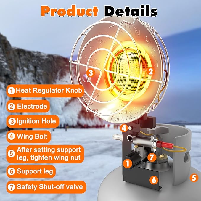 SISUPASSIE 15000BTU Propane Heater, Portable Propane Heater for Outdoor Use with 3 Adjustable Modes and Safety Shut-off Valve for Patio, Camping, Fishing, Garage