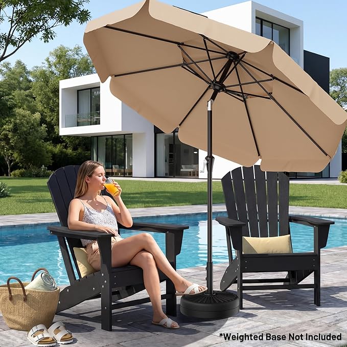 AreShark 9ft 2-Tier Patio Umbrella with Valance - Outdoor Umbrella Waterproof UV Protection, Market Table Umbrella w/Push Button Tilt&Crank for Pool, Porch, Garden(Beige)