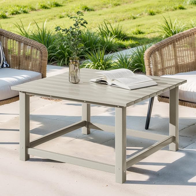 Costaelm Paradise Kids 5-Piece HDPE Outdoor Square Patio Dining Table and Chairs Set, Sand