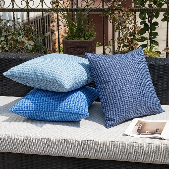 Kevin Textile Outdoor Waterproof Throw Pillow Covers Pack of 2 Boho Farmhouse Decorative Lumbar Cushion Covers for Garden Patio Tent Balcony Bench Couch Sofa 12x24 Inch, Navy Blue