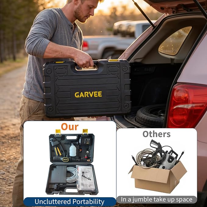 Garvee Cordless Pressure Washer 20V, 320 PSI Brushless Portable Power Washer with 6-in-1 Nozzle, Foam Cannon, 26ft Hose, Battery & Charger