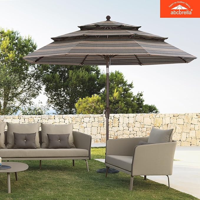 ABCCANOPY 5-Year 10-Year No Fading 9FT 3 Tiers Patio Umbrella, Outdoor Table Umbrella with 8 Sturdy Ribs for Deck, Backyard, Garden, Yard