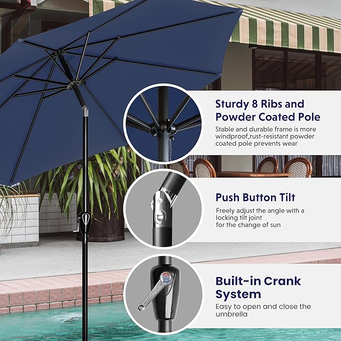 iPower 9ft Patio Umbrella Outdoor Table Umbrellas with 8 Sturdy Ribs, Push Button Tilt and Crank for Yard, Pool and Garden