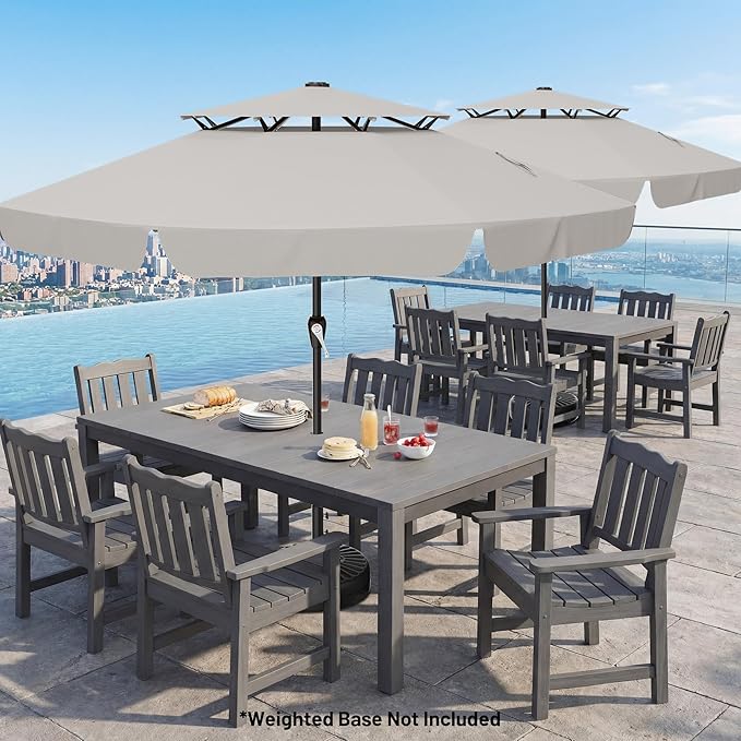AreShark 12ft 2-Tier Patio Umbrella with Valance - Outdoor Umbrella Waterproof UV Protection, Market Table Umbrella w/ 8 Sturdy Ribs&Crank for Pool, Backyard, Garden(Light Gray)