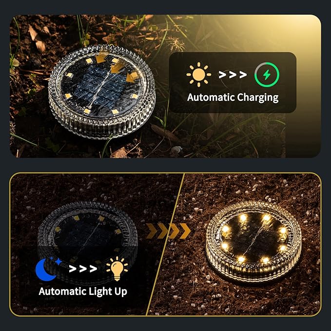 Glass Solar Pathway Lights with Wave Style, Modular-Design Waterproof In-Ground Light for Patio Pathway Lawn Yard Deck Walkway, Decorative Disk Lighting for Garden Bed, Warm White (4 Pack)