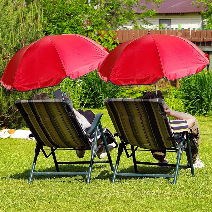 Buryeah 2 Pcs Beach Chair Umbrella Automatic with Universal Adjustable Clamp 44" UPF 50+ Portable Clamp on Beach Chair for Wheelchair Patio Golf Carts Camping