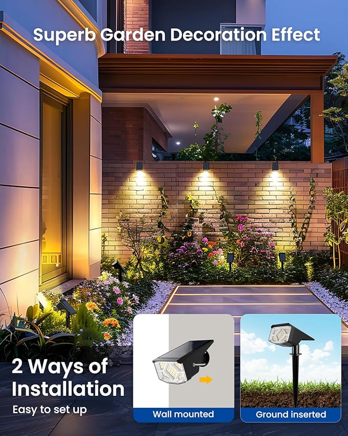 SOLPEX Solar Spot Lights Outdoor Waterproof IP65, Landscape Spotlights Outdoor, Compact Design Spot Lights, Solar Powered Flood Lights for Garden Yard Pathway House Tree Outside, 10 Pack, Warm White