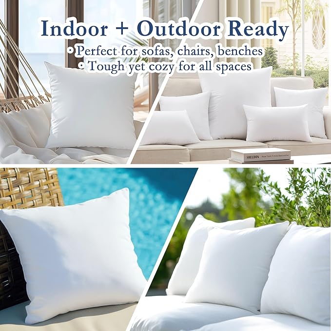 puredown® 24x24 Outdoor Pillow Inserts, Set of 2, Fluffy Soft Water-Resistant Down Alternative Square Form Sham Stuffer for Porch Swing Sofa Couch Cushion Patio Furniture