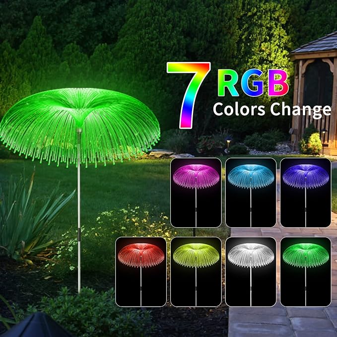 Solar Outdoor Lights 6 Pack 7 Colors Changing Jellyfish Light Outdoor Waterproof Solar Flowers Garden Lights for Yard Pathway Lawn Festival Wedding Party Decoration