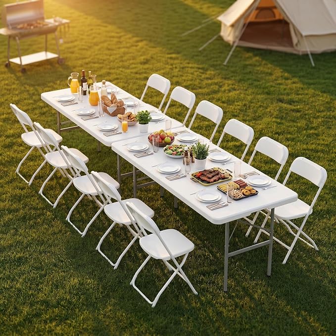 Sweetcrispy 4 FT Folding Picnic Table Easy to Fold and Store, Foldable Table for Camping Picnic Dining Party Kitchen Outdoor Indoor with Carrying Handle