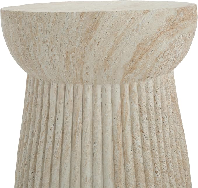 Outdoor Side Table Faux Marble End Table Faux Stone Side Tables Travertine Small Coffee Tables for Indoor Outdoor, Garden Stool Plant Stand for Porch, Backyard Patio, 15"*15"*16.75"-Beige