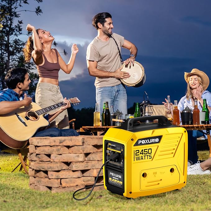 2450-Watt Portable Inverter Generator for Home Use, 1.6Gallon Large Fuel Tank Up to 8.3 Hours Use, 120V Gas Powered Generator Super Quiet - EPA Compliant,Yellow