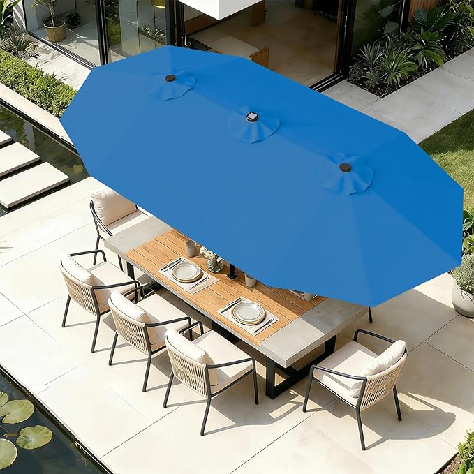 AreShark 13 FT Patio Umbrella with Solar Lights, Double-Sided Outdoor Table Umbrellas with Crank, Large Rectangular Market Umbrella for Porch, Lawn, Pool, Backyard, Royal Blue