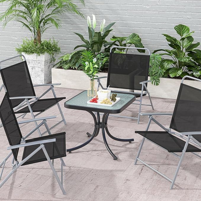 Tangkula Outdoor Side Table, 20 Inches Square End Table with Tempered Glass Top, Metal Frame, Small Patio Table for Garden, Backyard, Balcony, Poolside, Porch (2)