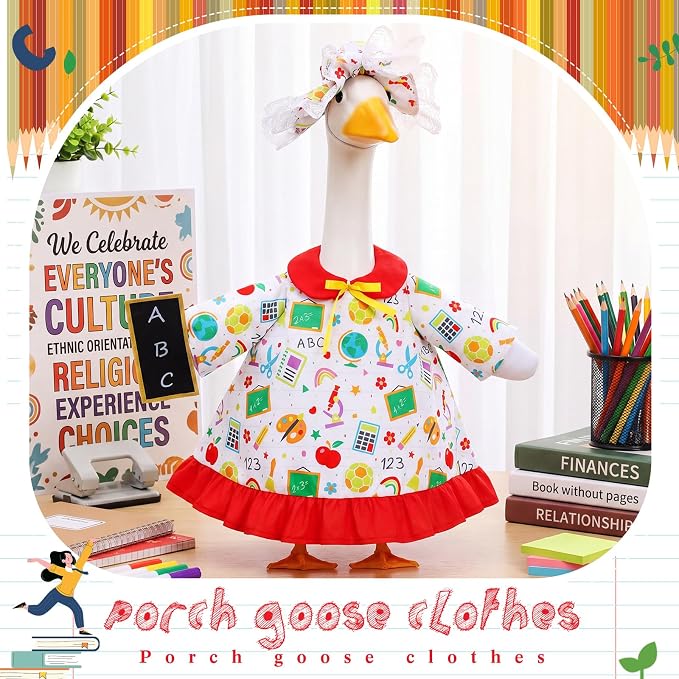 FuWeave Back to School Porch Goose Outfit Set for Plastic Statue Lawn Porch Goose Clothes with Schoolbag for Patio Decor