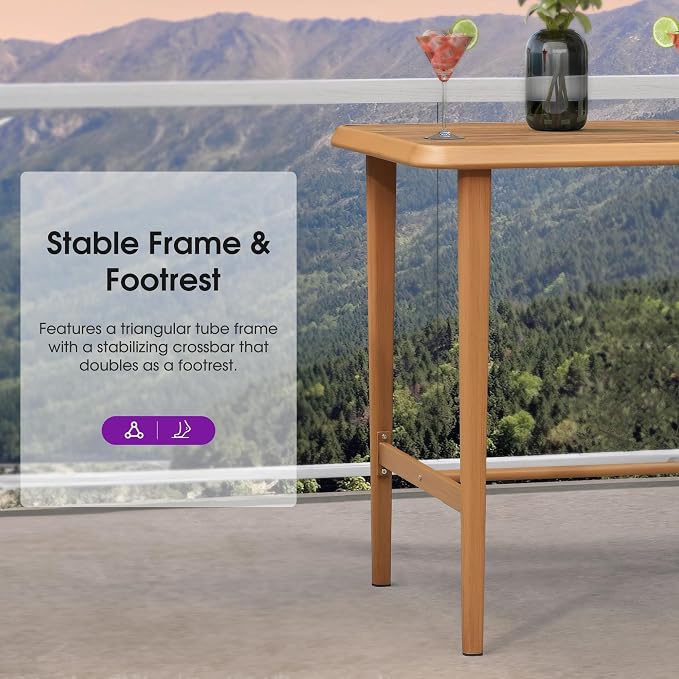 PURPLE LEAF Counter Height Table Patio Retangluar Table Dining Coffee Kitchen Breakfast Bistro Outdoor Pub Bar Table for Garden Balcony, Teak