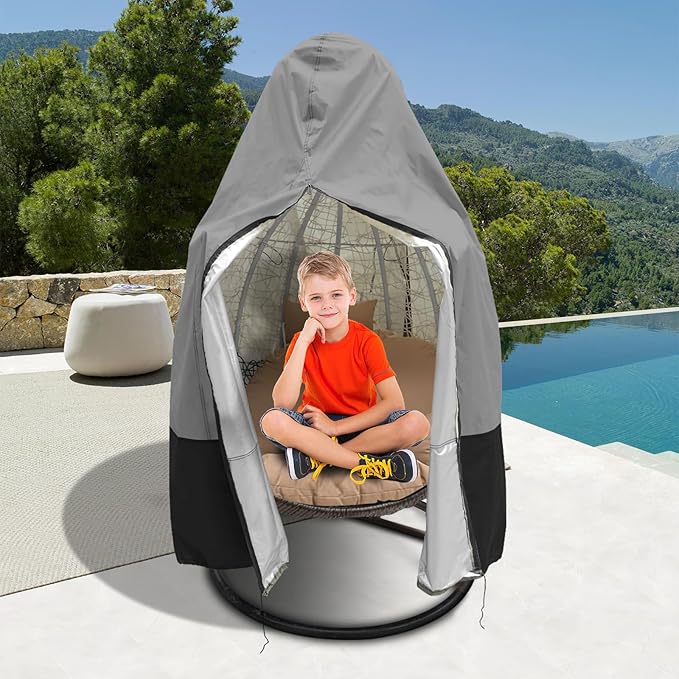 Outdoor Furniture Covers Waterproof, Patio Egg Chair Cover with Zipper,Outdoor Hanging Egg Chair Cover,UV Resistant, Windproof Heavy Duty,Wicker Egg Swing Chair Covers,Fits Single Seat Egg Chair, Gray