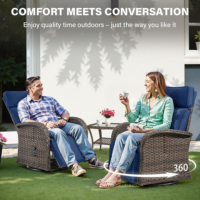 Belord Dual-Adjust Outdoor Swivel Recliner Chairs – Reclining Patio Chair with Adjustable Backrest and Footrest, All-Weather Wicker Chaise Lounge Chairs Outdoor for Pool Deck Brown (Upgraded 2.0)