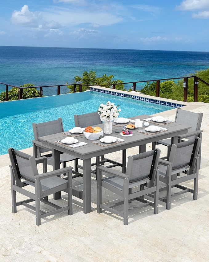 SERWALL 5 Pcs HDPE Patio Dining Set with 1 Table & 4 Woven Chairs, Black | HDPE Outdoor Dining Set with Rectangular Table & 4 Woven Chairs, All-Weather Patio Dining Furniture