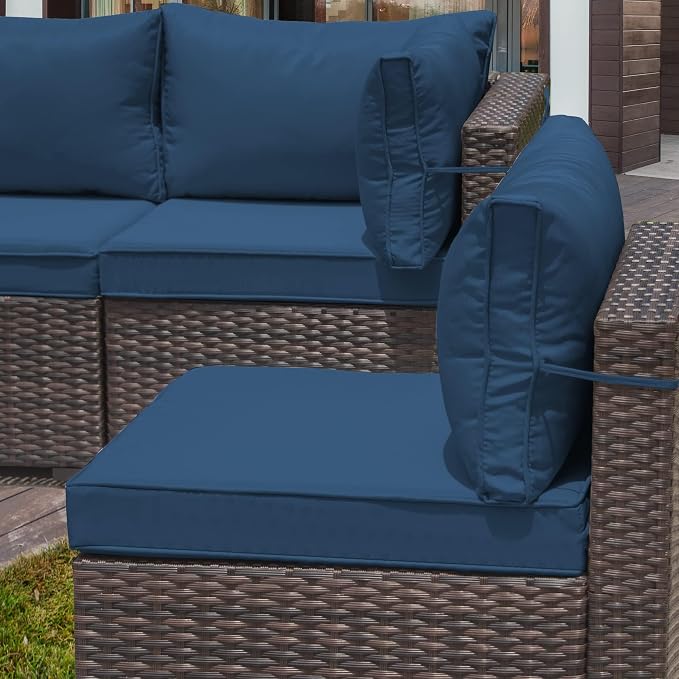 10 Pieces Outdoor Patio Furniture Set,Outdoor Sectional Furniture with 43" 55000 BTU Gas Propane Fire Pit Table,All Weather PE Rattan Wicker Patio Conversation Set with 2 Ottomans,Navy Blue