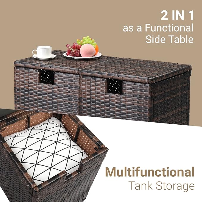 Zimtown 61L Outdoor Rattan Side Table with Gas Bottle Storage - Wicker Patio Garden Furniture for Outdoor Use,for Backyard or Patio