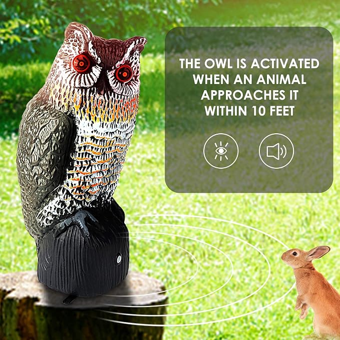 Ruolan Plastic Owl,Brid Owl with Flashing Eyes&Frightening Sound for Garden Yard Outdoor (Medium) (Large)