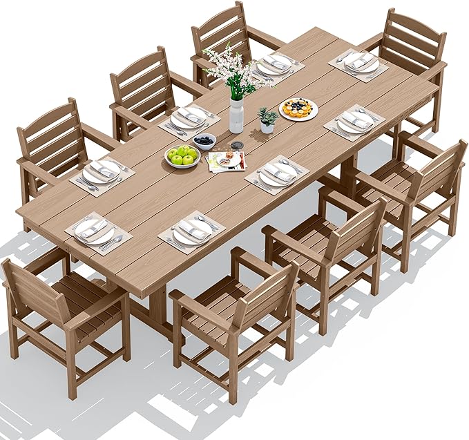 SERWALL Outdoor Dining Chairs Set of 4, All-Weather HDPE Patio Chair with 19.7" Widened Seat, for Backyard, Garden, Brown