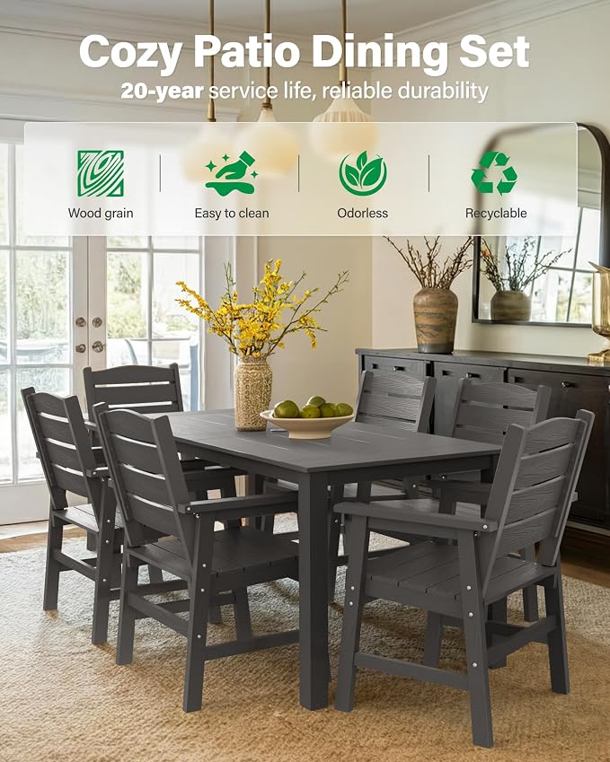YEFU HIPS Outdoor Chairs Set of 2: All-Weather Outdoor Dining Chairs with Wide Seat and Armrests - Heavy-Duty Patio Dining Chair Low Maintenance Modern Outside Furniture for Deck/Backyard/Pool Grey