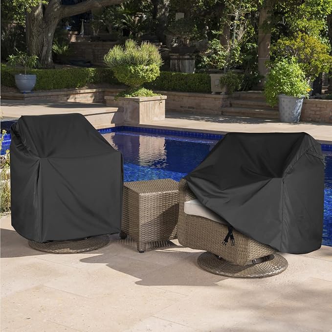 Outdoor Swivel Lounge Chair Cover 2 Pack, (37.5 L x 39.25 W x 38.5 H inches) 100%Waterproof Heavy Duty Outdoor Chair Covers, Patio Furniture Cover for Swivel Patio Lounge Chair(Black)