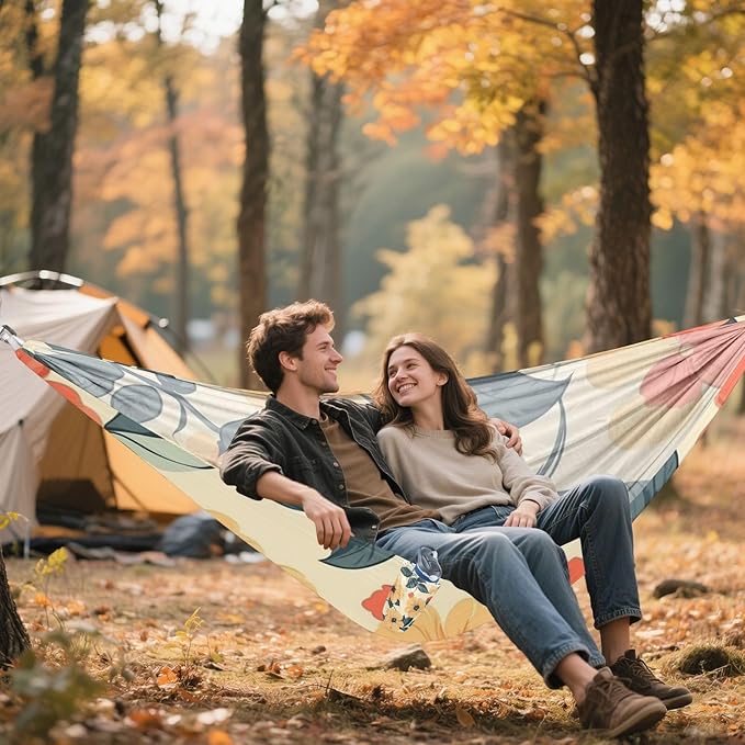 Retro Flowers Camping Hammocks Rope Hammock for Patio Backyard Lounge Base
