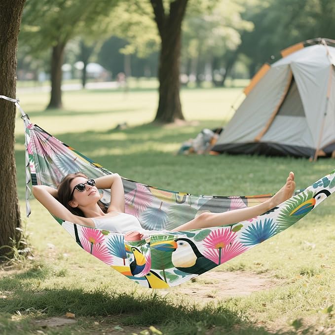 Camping Hammock Outdoor Hammocks for Outside Cute Toucan Beach Trees Portable Lightweight with Pockets Tree Straps Indoor Small