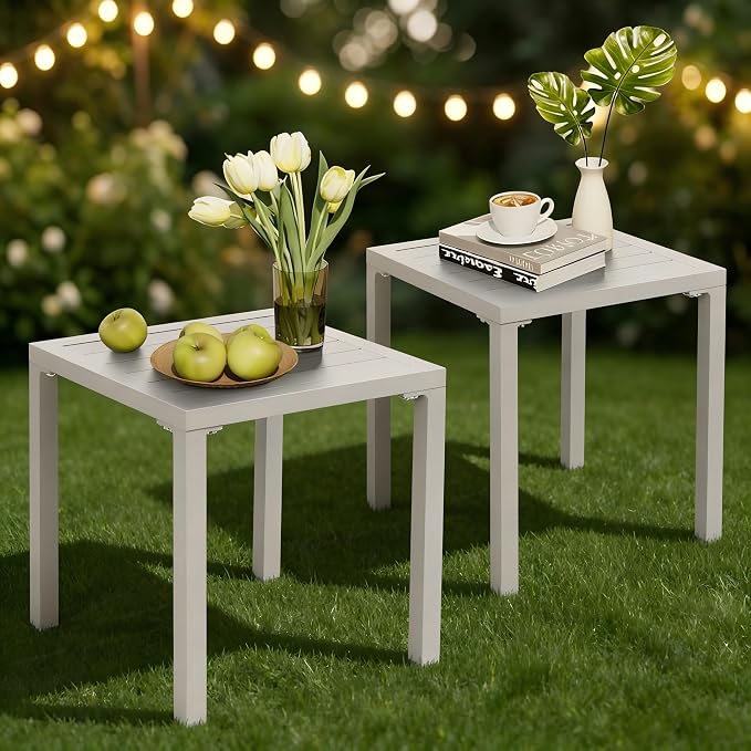Crestlive Products Aluminum Outdoor Side Table Set of 2, Pool Lounge Chair Side Table, Weather Resistant Small Square Coffee End Table for Patio, Yard, Garden, Porch, Deck, Outdoor