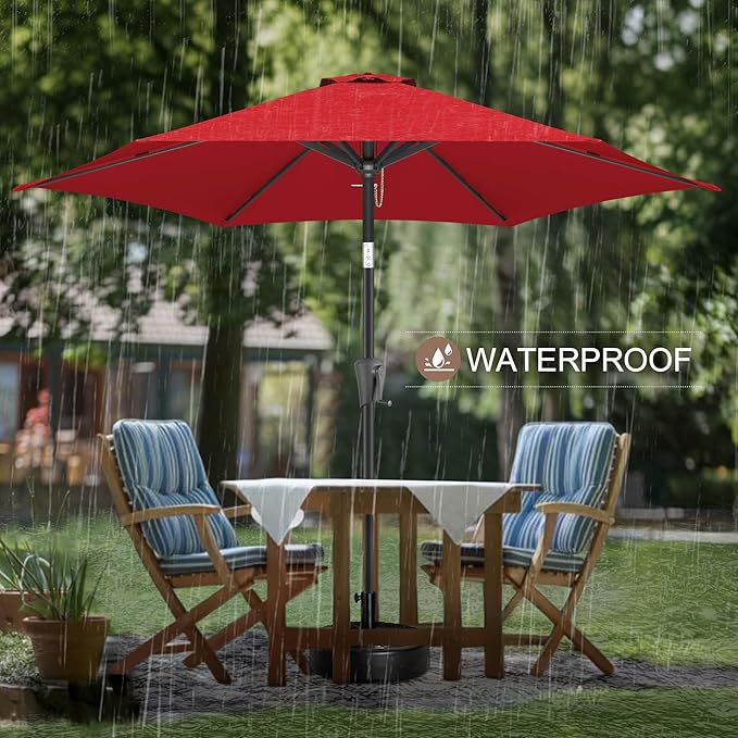 FLAME&SHADE 7.5ft Patio Umbrella - Outdoor Umbrella with Push Button Tilt and Crank for UV Protection, Table Market Umbrella for Garden, Deck, Backyard, Pool and Beach(Red)
