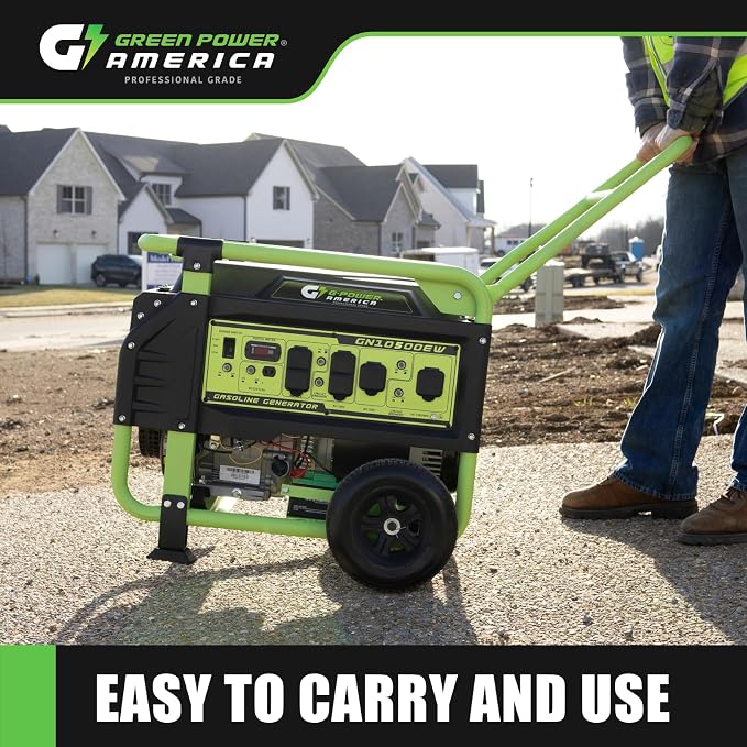 Green-Power America 10500 Watt Gasoline Powered Generator, Electric & Recoil Start, 120V/240V, 12V/8.3A Outlet, Whole House Backup, RV & Job Site Ready, EPA Approved