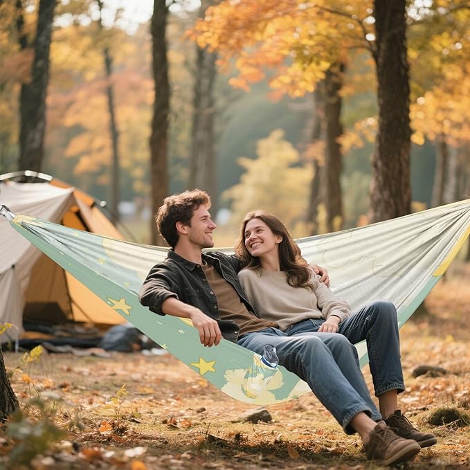 Yellow Star Clouds 330lb Capacity Camping Hammocks with Hanging Rope Cloth Hammock for Indoor Outdoor Patio Base de hamaca para adultos