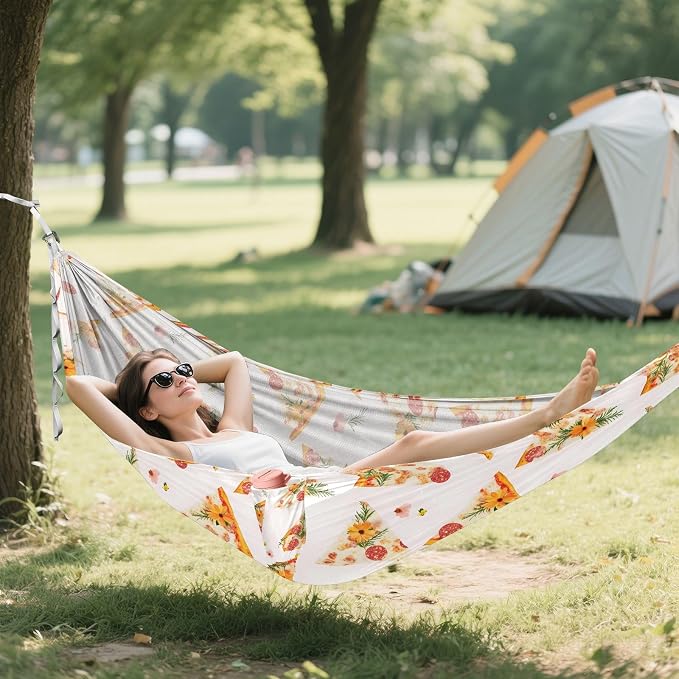Camping Hammock Outdoor Hammocks for Outside Pizza Flower Beach Trees Portable Lightweight with Pockets Tree Straps Indoor