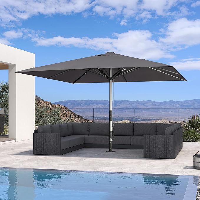 PURPLE LEAF 13 X 13 FT Extra Large Commercial Square Patio Umbrella Maximum Coverage Heavy Duty Wind Resistant Vented Canopy Reinforced Frame for Restaurant Hotel Resort Cafe Outdoor Dining Area Business Use Grey