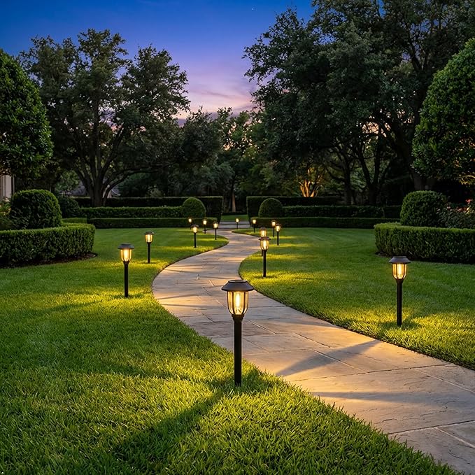 Solar Pathway Lights Outdoor 8 Pack, Warm White Solar Path Lights, Waterproof Energy Efficient Landscape Decorative Lights Auto On/Off, Solar Garden Lights for Yard Walkway Driveway Patio