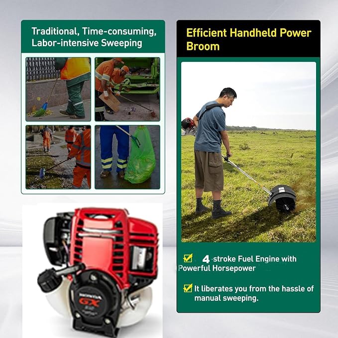 GX35 Gas 4 Strokes Brush Broom,Grass Sweeping Brush Cleaner Bristle Brush Attachment Broom Sweeper Grass Gas Power Brush Lawn Yard