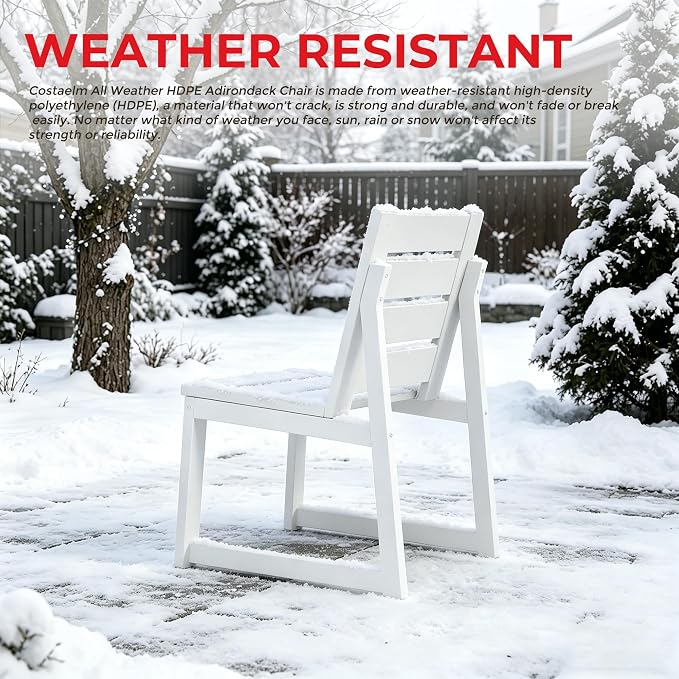 Costaelm Stinson 9-Piece Outdoor HDPE Patio Dining Table Set with Umbrella Hole & Dining Chairs for 8, White